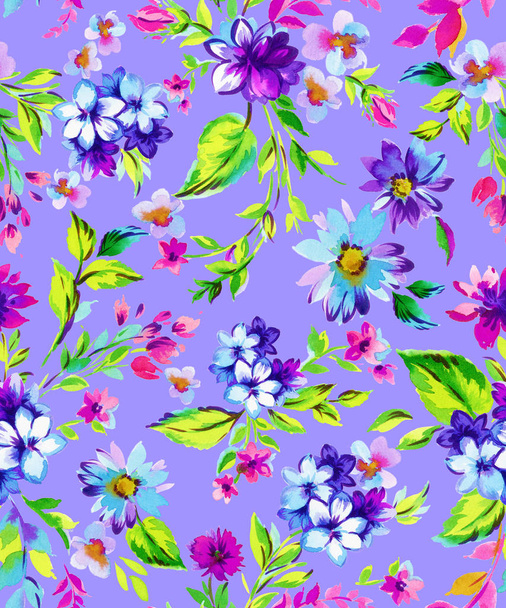 small ditsy flowers. watercolor pattern for fashion, wrapping paper - Fotoğraf, Görsel