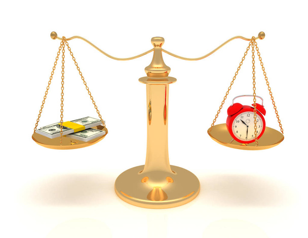 il tempo è concetto di denaro. bilancia, orologio e denaro. 3d renderizzato
 - Foto, immagini