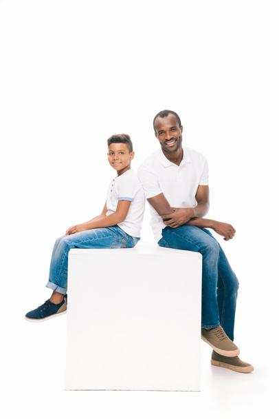 happy african american father and son - 写真・画像
