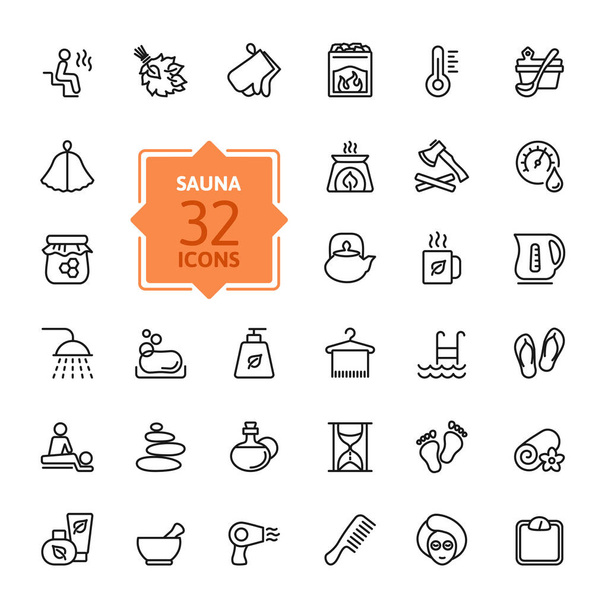 Sauna - outline web icon set, vector, thin line icons collection - Vector, Image