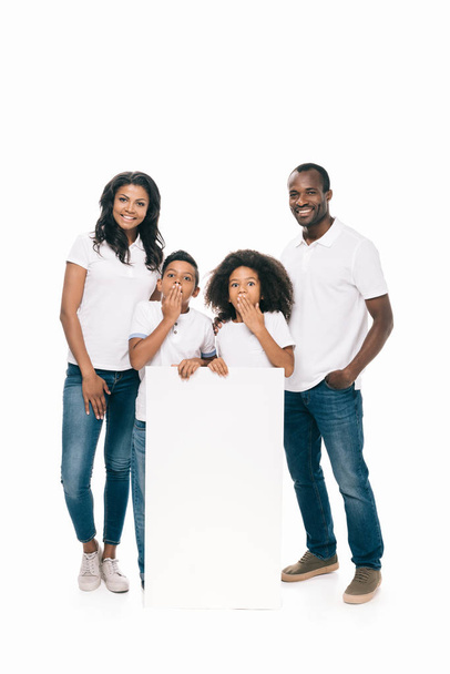 happy african american family with banner - Zdjęcie, obraz