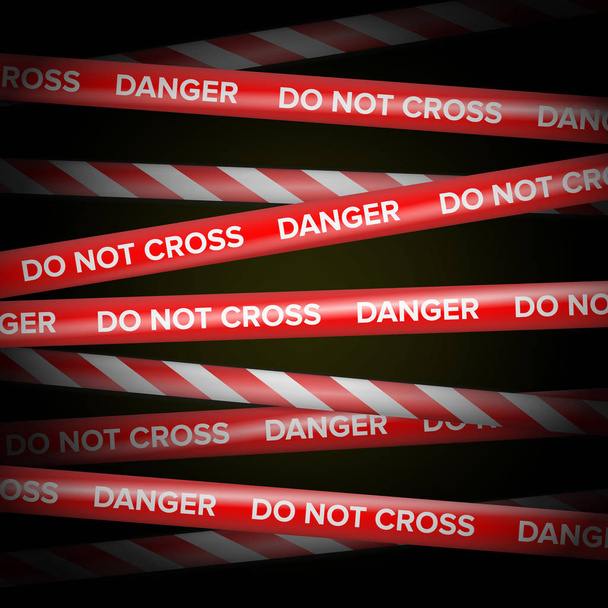 Danger Tape Vector. Red And White Lines. Do Not Cross, Danger, Do Not Enter, Caution. Dark Background - Vector, Image
