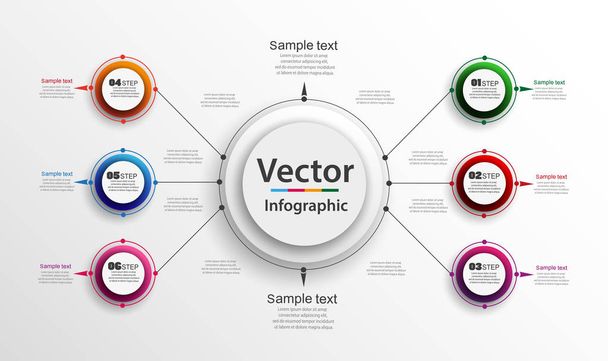 Business data visualization. Abstract elements of graph, diagram with 6 steps, options, parts or processes. Steps infographics with colorful circles. Vector eps10  business template for presentation - Vector, imagen