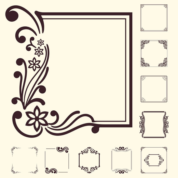 Vector decorative elements for design. Frame templates set. Fine floral border. Lace decor. Elegant art for birthday and greeting card, wedding invitation. - Vektör, Görsel