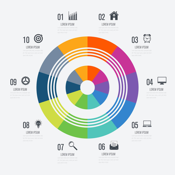 Infographics template 10 options with circle - Vecteur, image