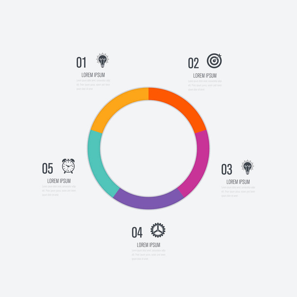Infographics template 5 options with circle - Vector, afbeelding