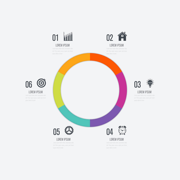 Infographics template 6 options with circle - Vector, Imagen