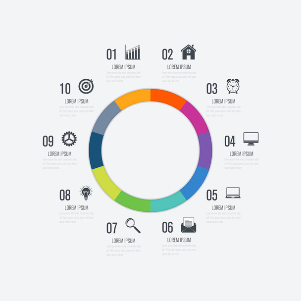 Infographics template 10 options with circle - ベクター画像