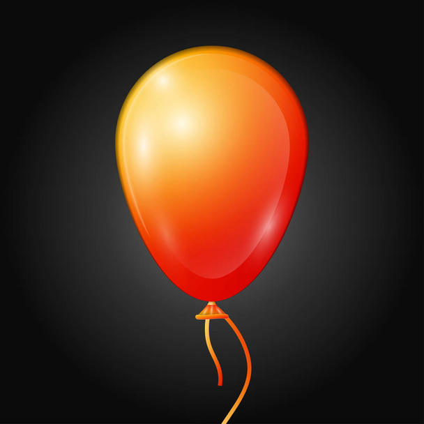 realistische orange Ballon mit Band isoliert auf schwarzem Hintergrund. Vektor Illustration von glänzenden bunten glänzenden Ballon - Vektor, Bild