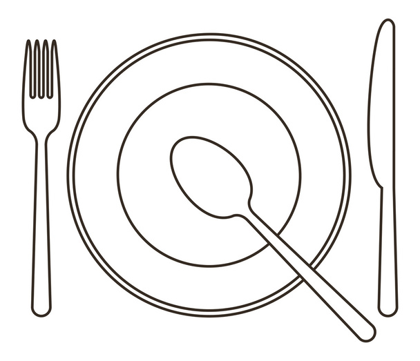 Posizionamento con piastra, coltello, cucchiaio e forchetta
 - Vettoriali, immagini