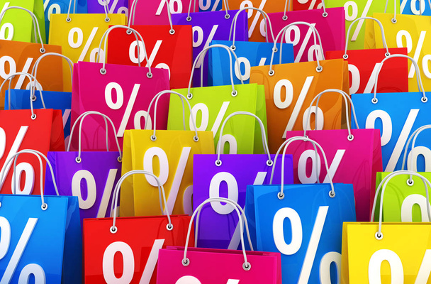 Many shopping bag and percent - Foto, Imagen