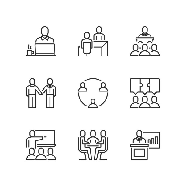 Outline icons. Business people working - Vetor, Imagem