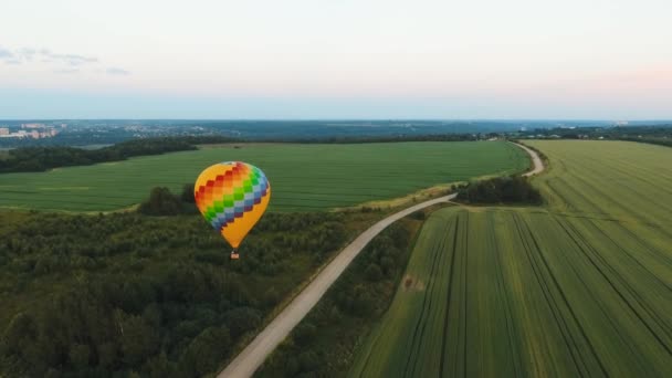 Horkovzdušný balón na obloze nad polem. - Záběry, video