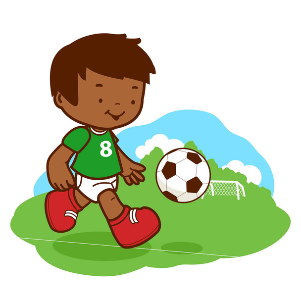 Little boy playing soccer - Vector, Image
