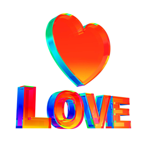 Vícebarevná láska slovo a tvar srdce na bílém podkladu - Fotografie, Obrázek