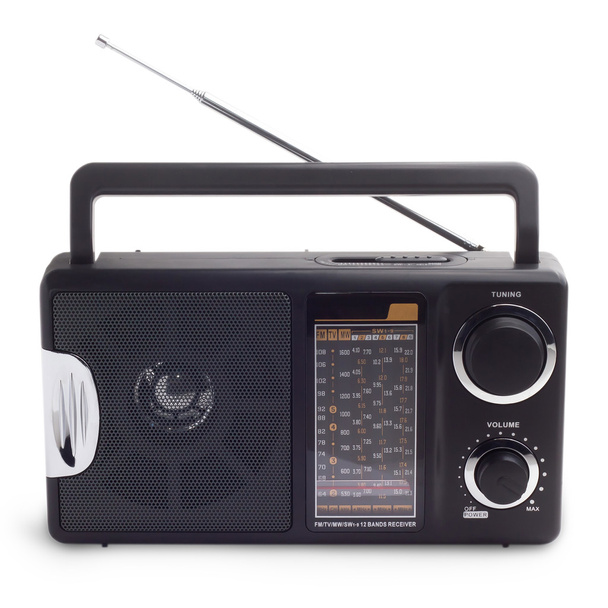 černá vintage rádio poslouchat izolované stanice vlny - Fotografie, Obrázek