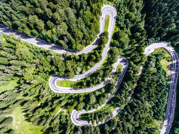 Aerial view of a winding forest road - Photo, Image