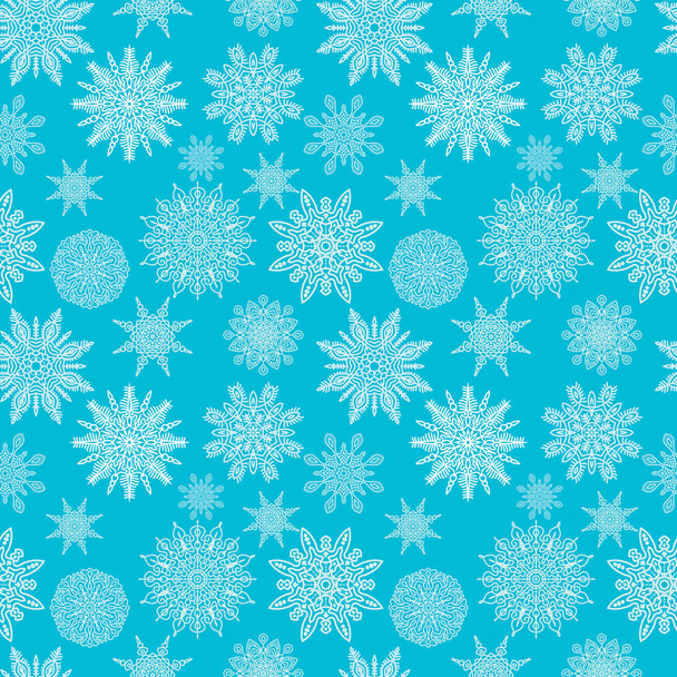 Copos de nieve vector patrón sin costura. Navidad o año nuevo fondo azul con copos de nieve blancos. Textura invernal para postales y diferentes decoraciones de diseño
 - Vector, imagen