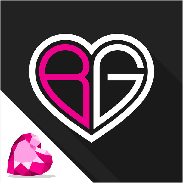 Icon logo heart shape with combination of initials letter B & G - Vector, Image