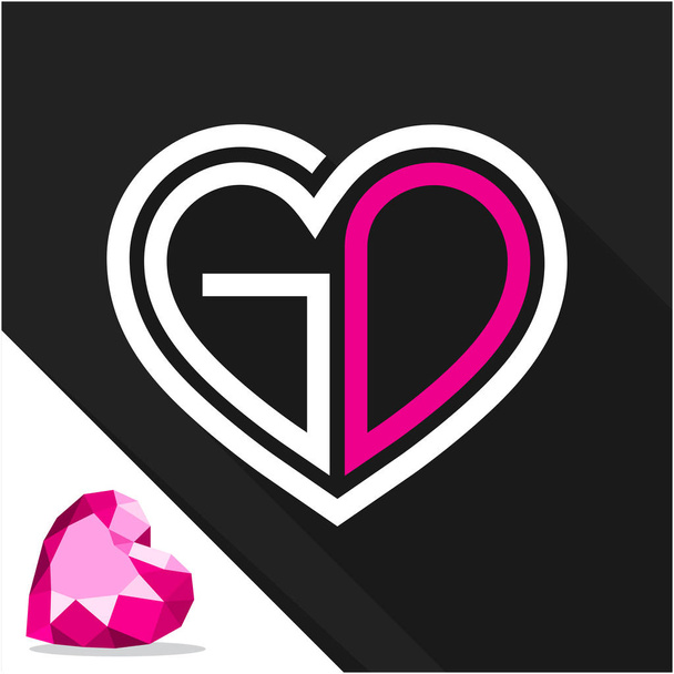 Ikona logo serce z kombinacją liter litera G D idealna - Wektor, obraz