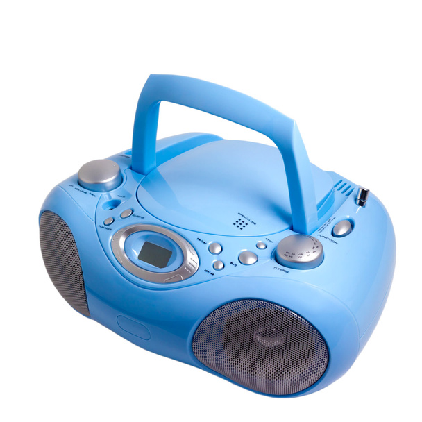 stereofoniczne radio boom box nagrywarki cd mp3 na białym tle niebieski - Zdjęcie, obraz