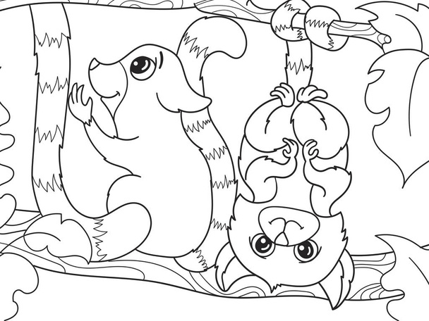 Дитяча розмальовка мультяшна сім'я лемурів на природі
. - Вектор, зображення