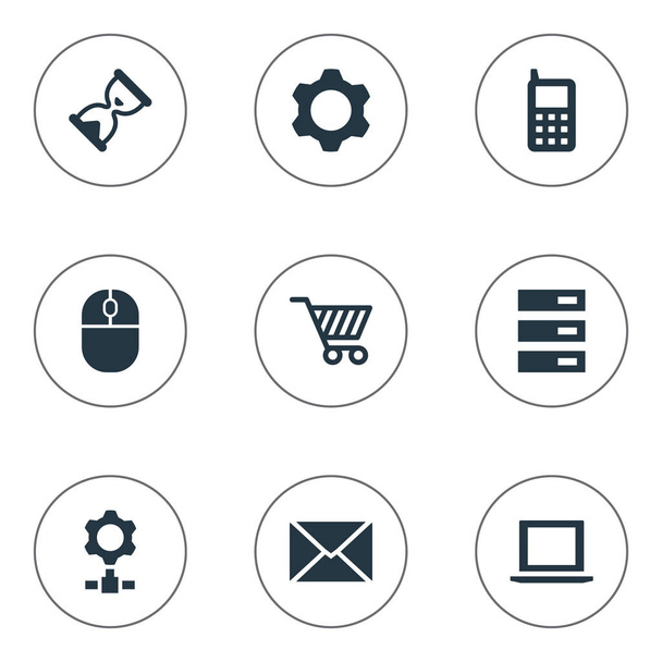 Векторный набор Simple Technology Icons. Elements Gear, Web Trading, Laptop and Other Synonyms Laptop, Shopping And Letter
. - Вектор,изображение
