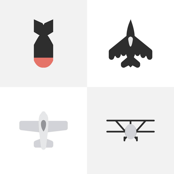 Vector Illustration Set Of Simple Plane Icons. Elements Rocket, Plane, Flying Vehicle And Other Synonyms Rocket, Airplane And Bomb. - Vector, Image