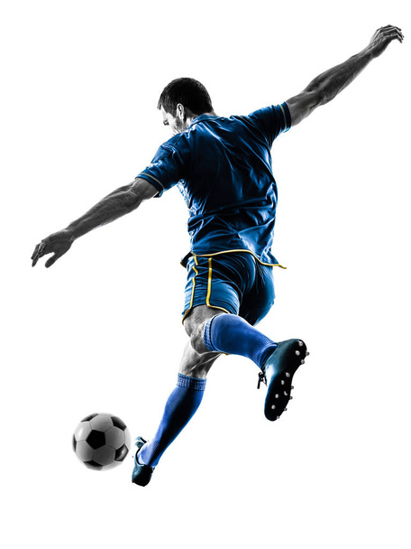 soccer player man kicking silhouette isolated - Foto, imagen