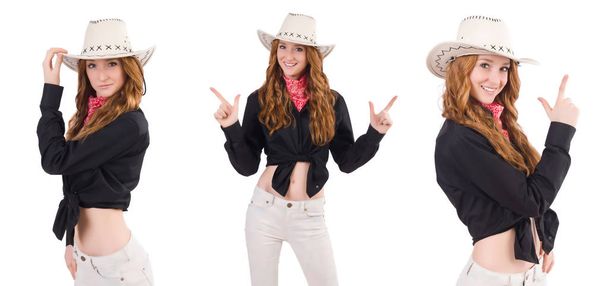 Woman cowgirl isolated on white - Photo, Image