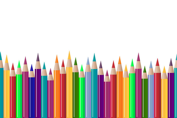 Color pencils set on white background.Seamless background - Vector, Image
