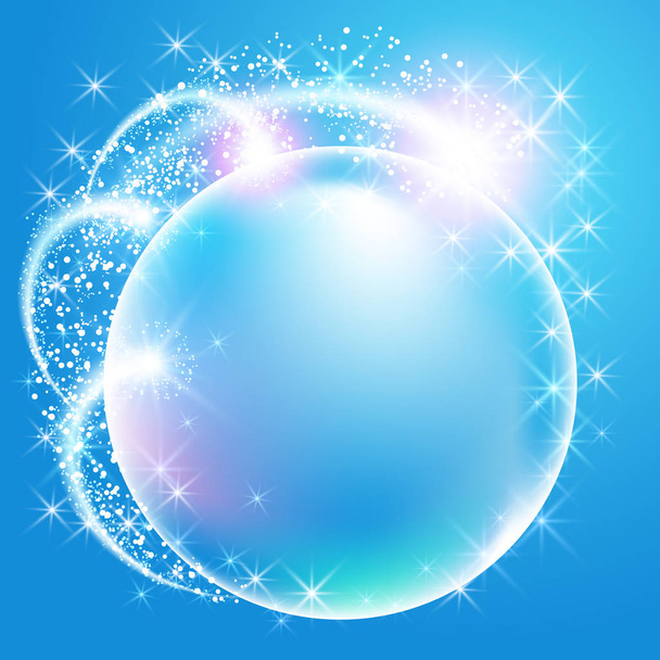 Sphere surrounded by sparkling fireworks and stars - Vetor, Imagem