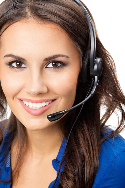 Support phone operator in headset, isolated - Foto, afbeelding