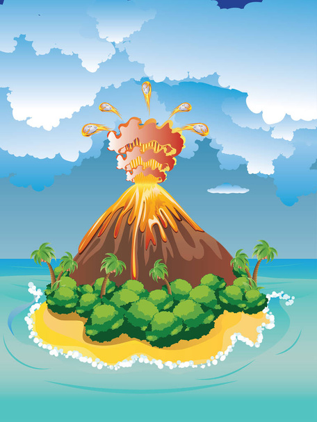 Cartoon vulkaanuitbarsting - Vector, afbeelding
