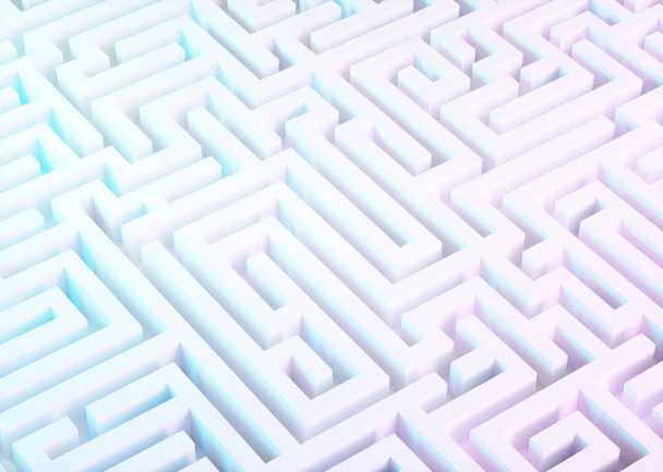 Labyrint v bílé, modré a fialové barvy. 3D obrázek. - Fotografie, Obrázek