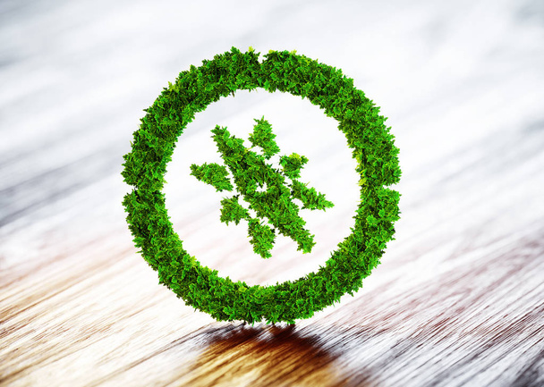 Πράσινο πυξίδα συνδεθείτε σε θολή φόντο ξύλινη. 3D απεικόνιση - Φωτογραφία, εικόνα