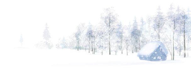  Зимняя сцена с домом в лесу
.  - Вектор,изображение