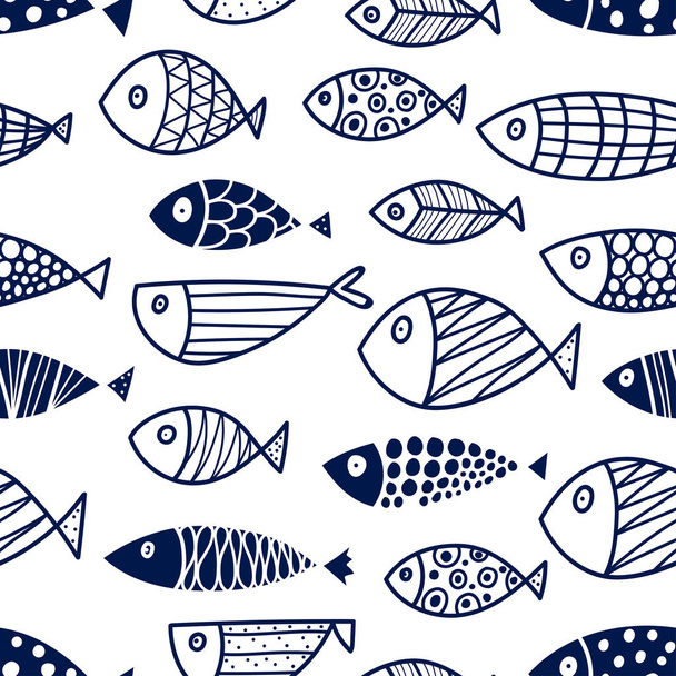 nahtloses Muster mit blauem Fisch - Vektor, Bild