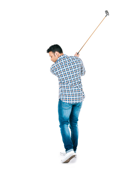 Африканский американец играет в гольф
 - Фото, изображение