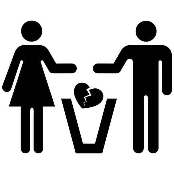 Couple pictogram icon separating playing heart broken in the trash. Ideal for catalogs, information and institutional material - Вектор, зображення