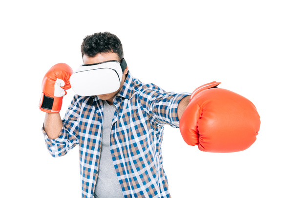 man boxing in vr headset - Фото, изображение