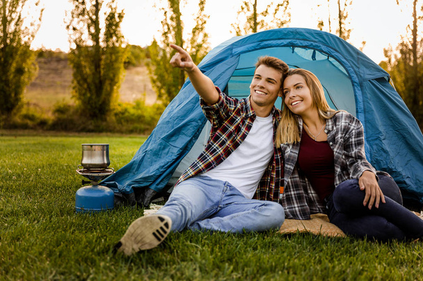 couple camping on the nature  - 写真・画像