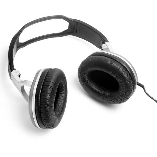 Fejhallgató fekete elszigetelt fehér háttér - Fotó, kép