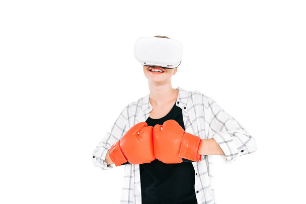 woman boxing in virtual reality headset  - Фото, изображение