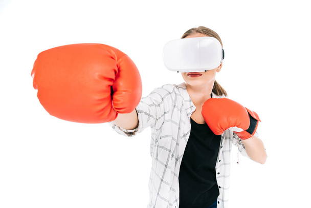 woman boxing in virtual reality headset  - Фото, изображение