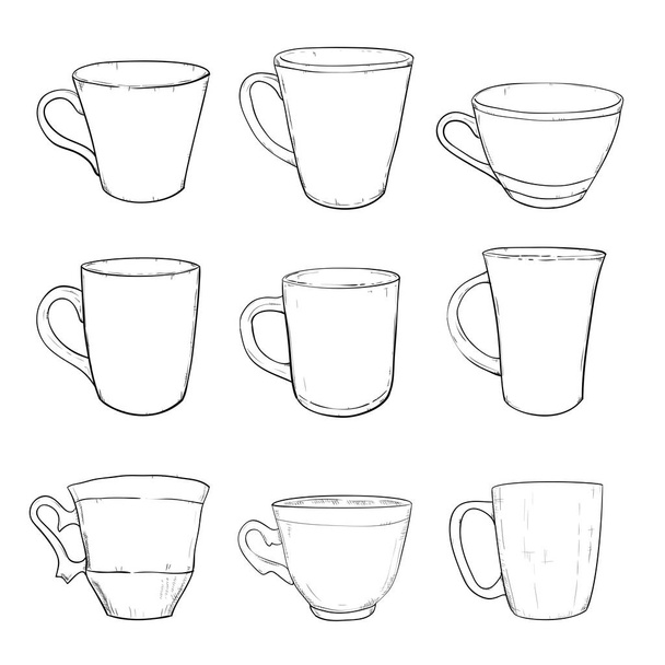 schets set van kopjes - Vector, afbeelding