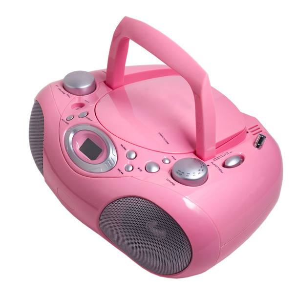 MP3 ραδιόφωνο κασετόφωνο ροζ στερεοφωνικό cd απομονωμένη σε ένα λευκό β - Φωτογραφία, εικόνα