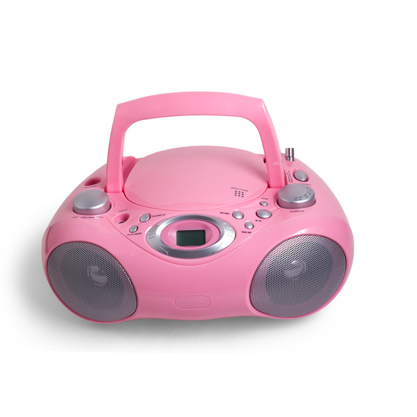 MP3 ροζ Στερεοφωνικό ραδιόφωνο συσκευή εγγραφής cd απομονωθεί σε λευκό φόντο - Φωτογραφία, εικόνα