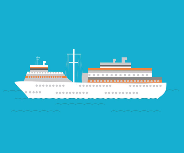 Vector illustration of sea cruise ship isolated on blue - Vector, Imagen