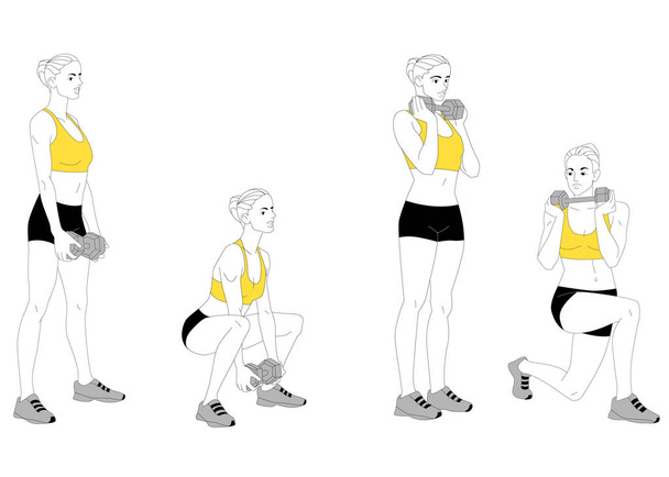 The girl is doing sports exercises with dumbbells isolated on white background. Vector illustration. - Vector, Image